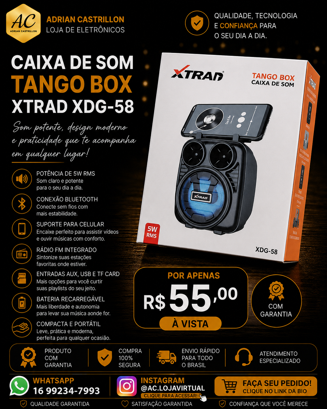 Caixa De Som Com Suporte Para Telefone