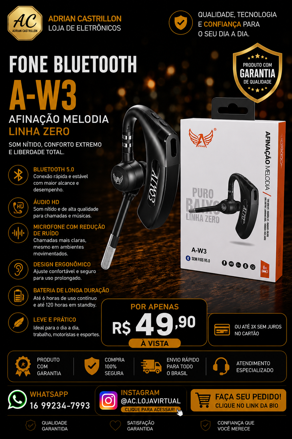 Fone de Ouvido A-W3