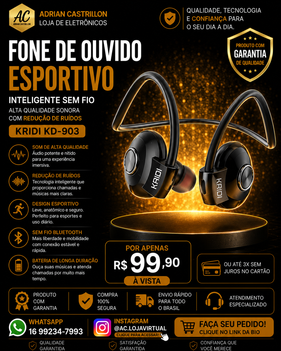 Fone de Ouvido Esportivo