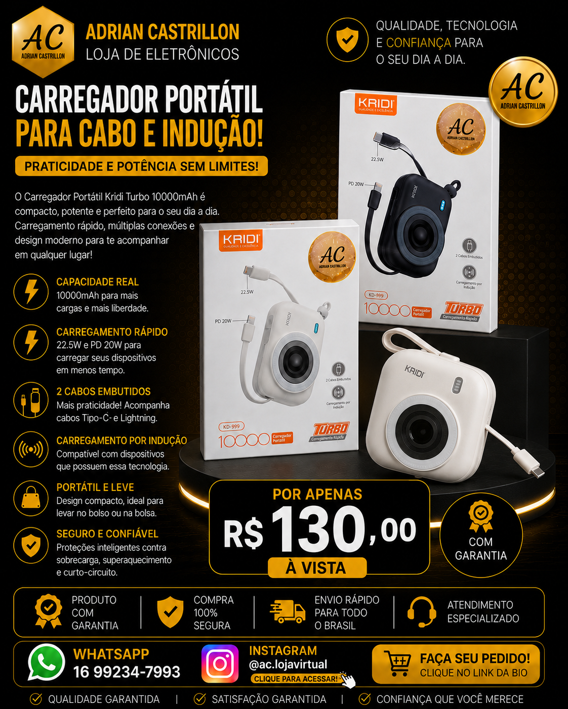 PowerBank Por Indução e Cabo