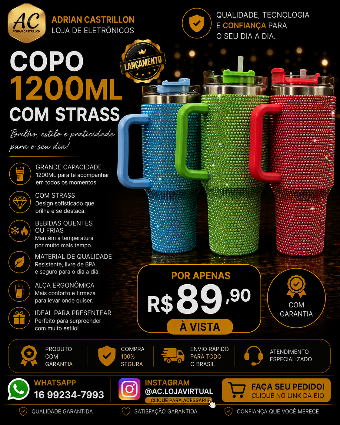 Copo 1200ml Com Strass